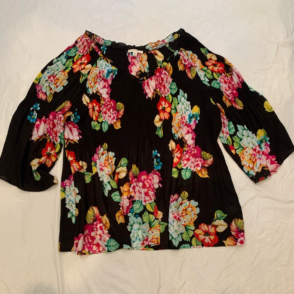 Spense Black Floral Women's Top